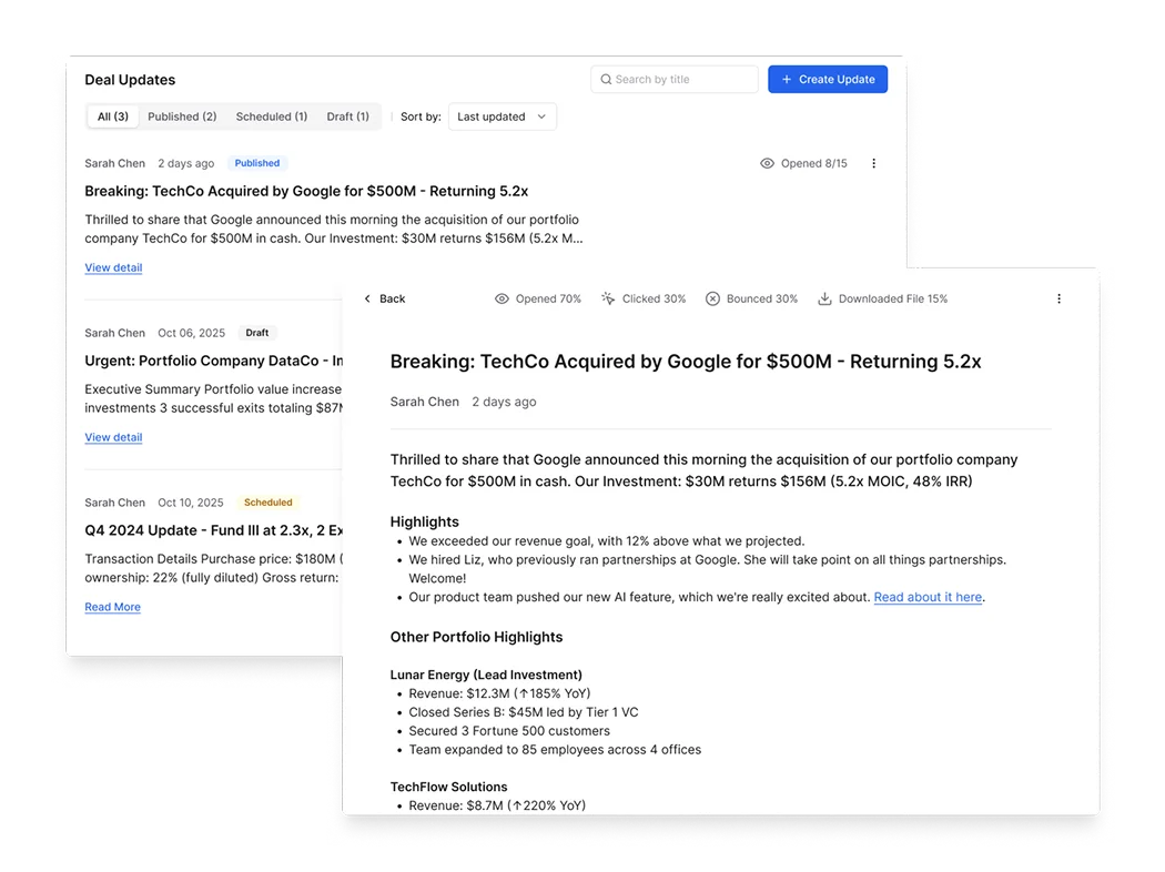 Deal Updates interface