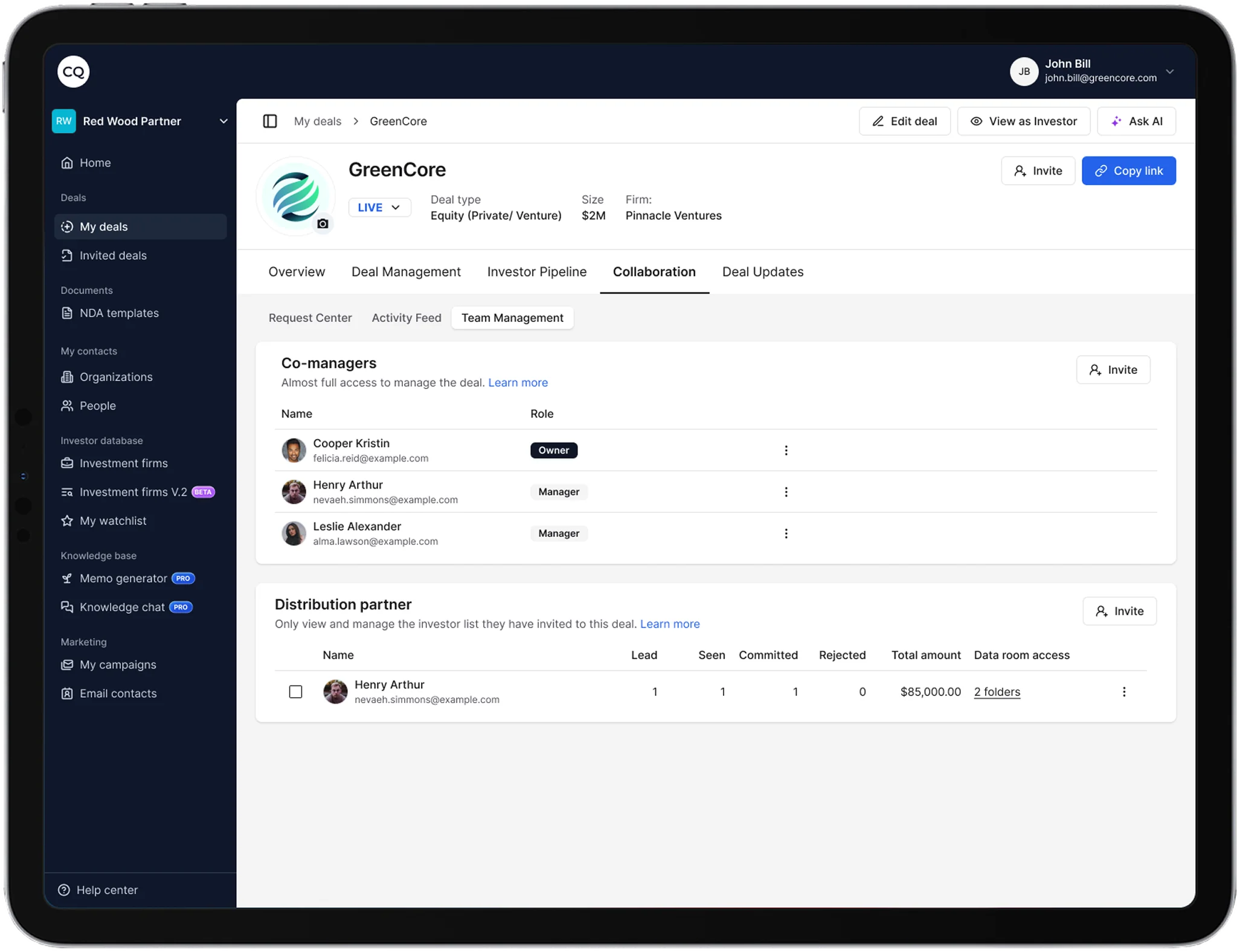 CQ deal team management