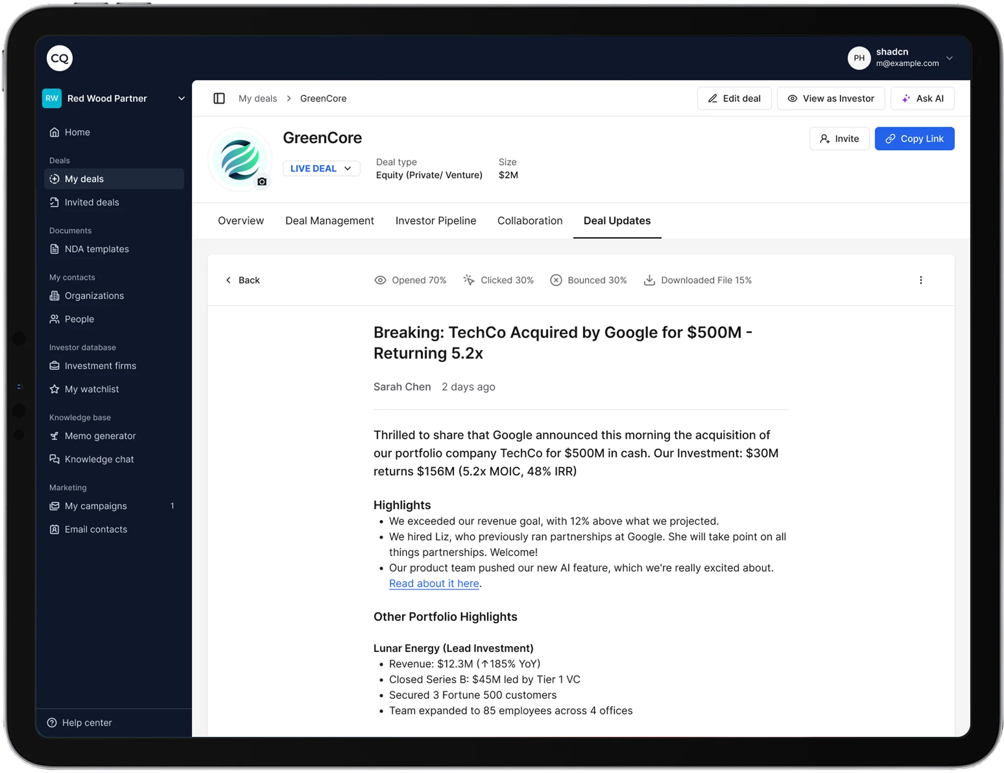 CQ deal update details view