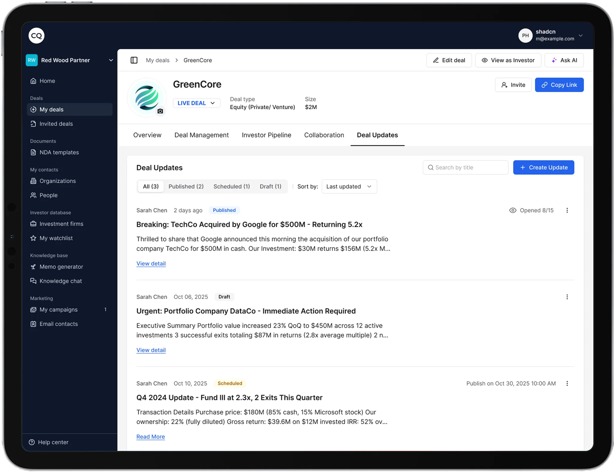 CQ deal updates listing view