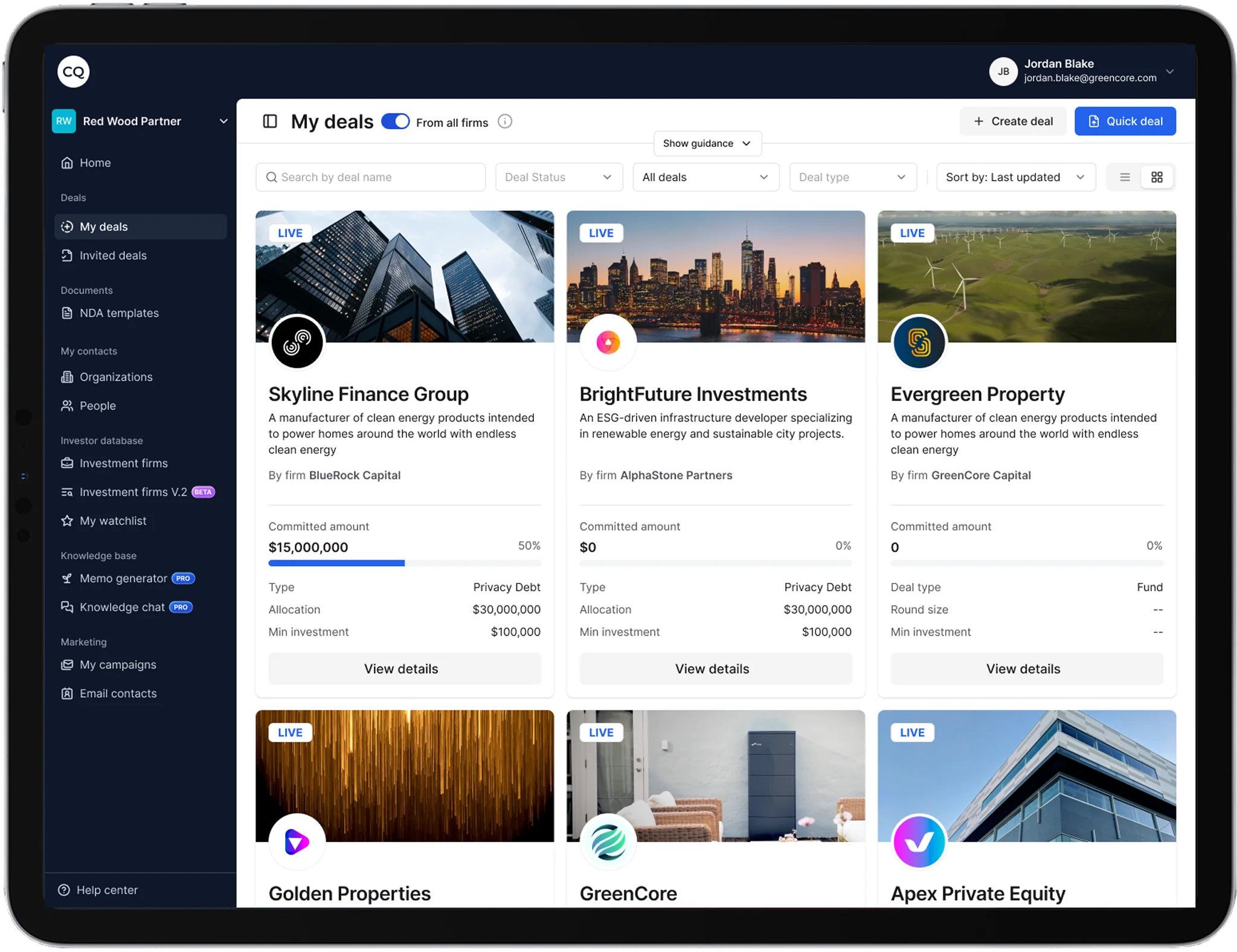 CQ investor deal list view